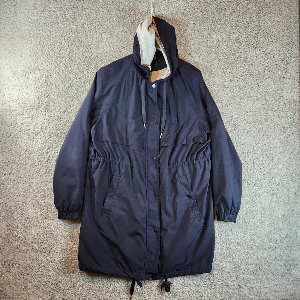 H&M Divided Hooded Coat Womens Size 14 Blue Snaps Streetwear Casual
